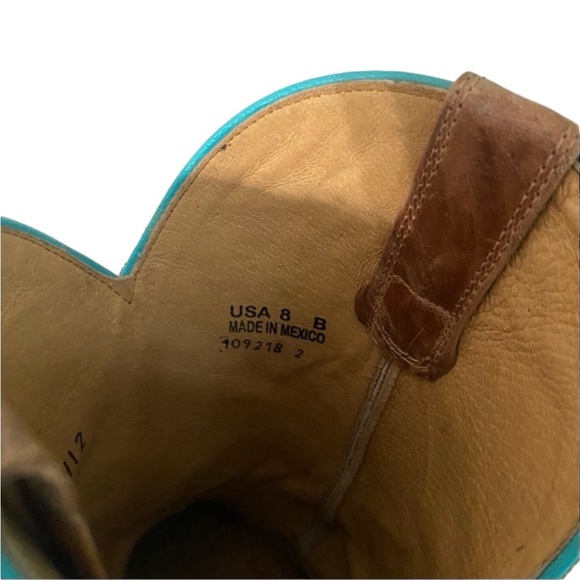 SHYANNE FLORAL TURQUOISE TRIM DISTRESSED COWBOY BOOTS - Picture 6 of 7